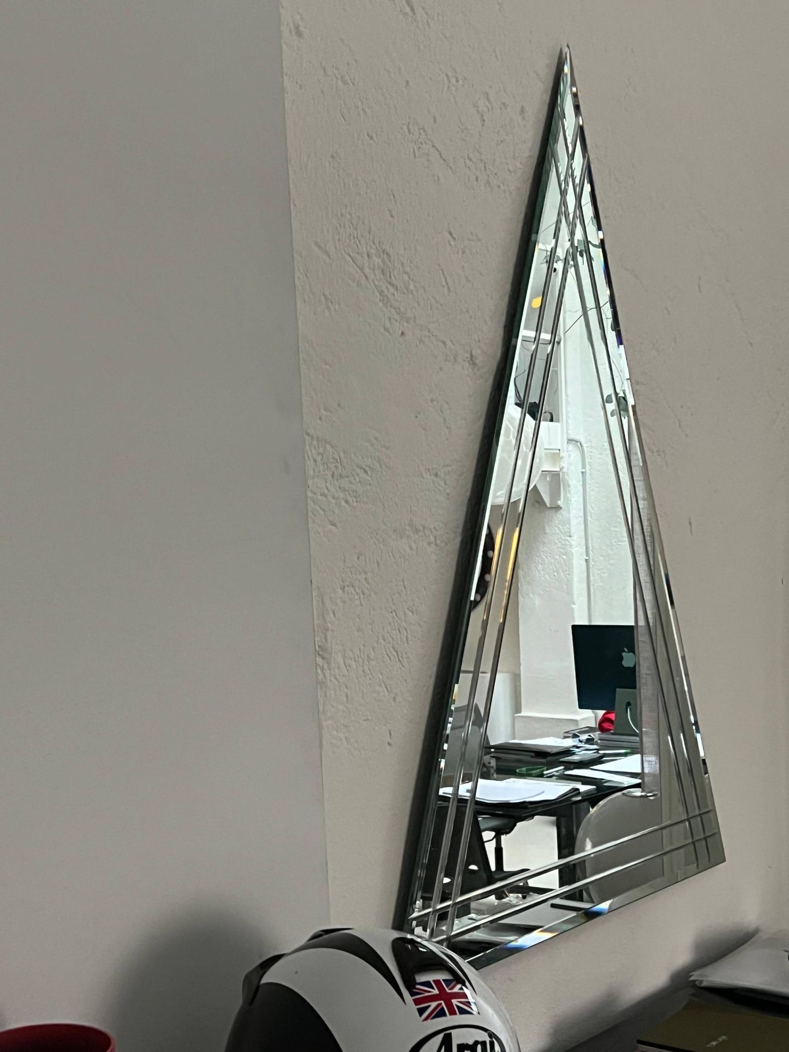 Vintage Big Triangular Wall Mounted Mirror with Beveled Decoration