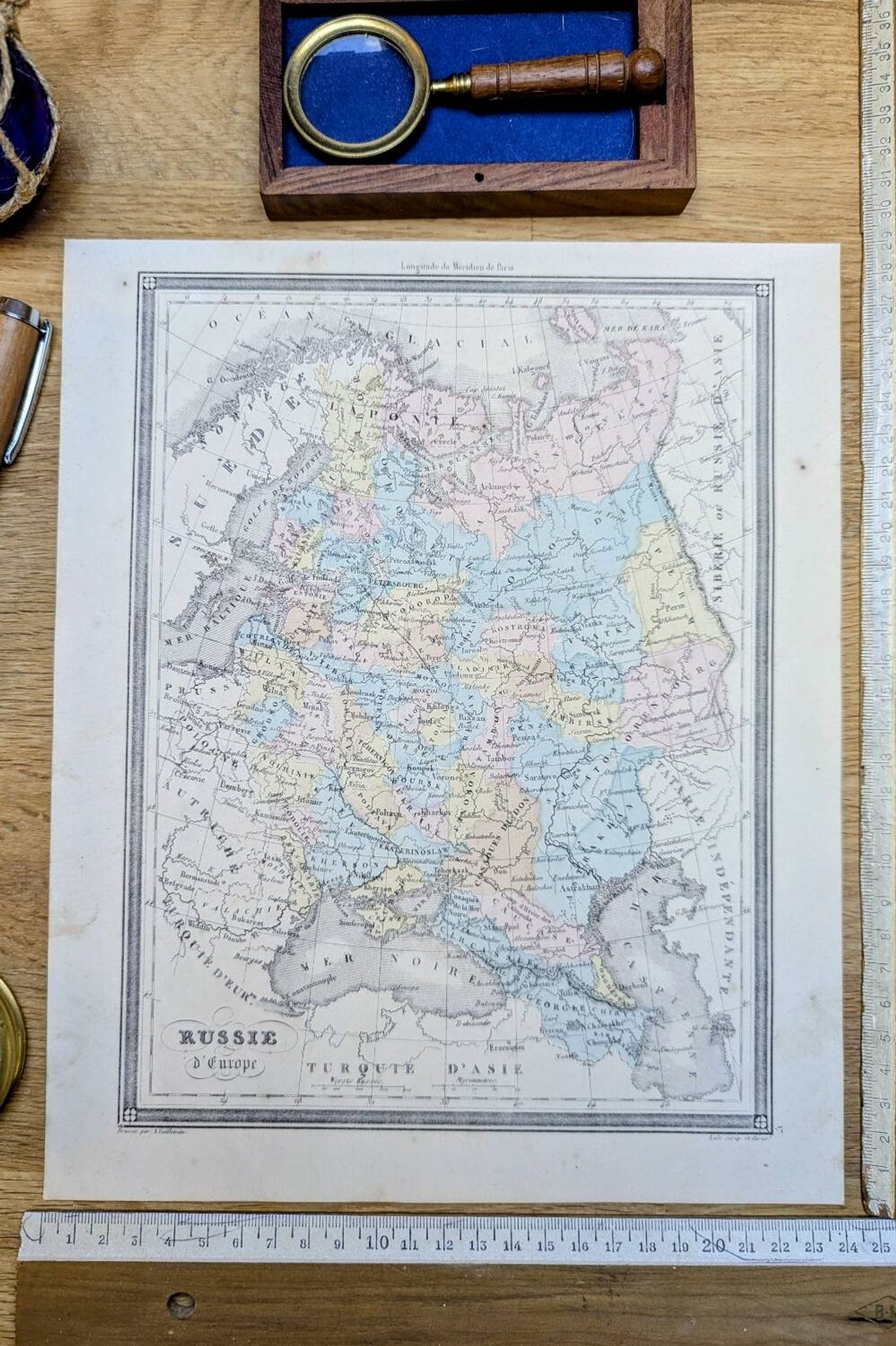 Russia, old map, printed in 1852.