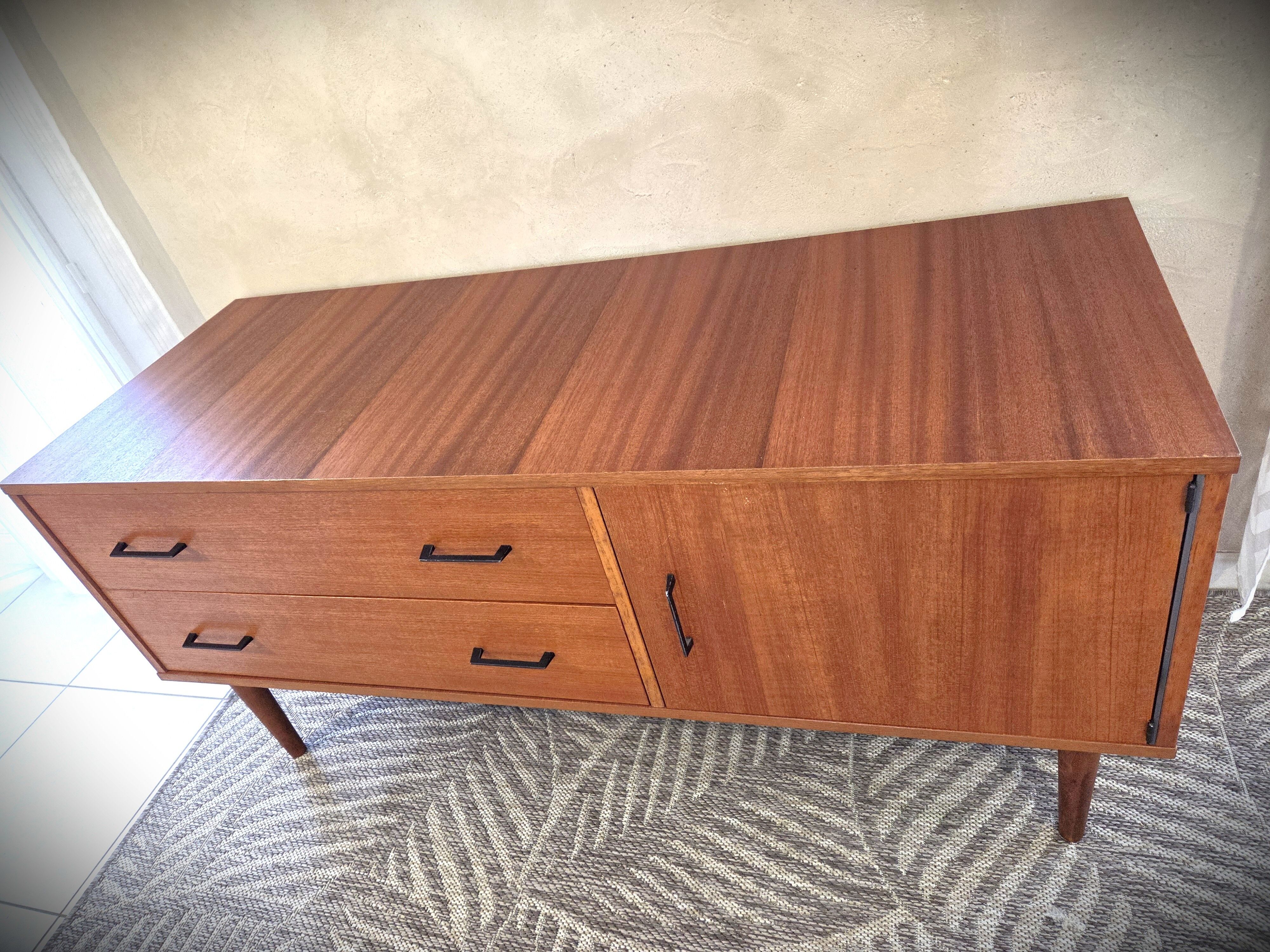 Low Scandinavian enfilade in teak, late 1960s.