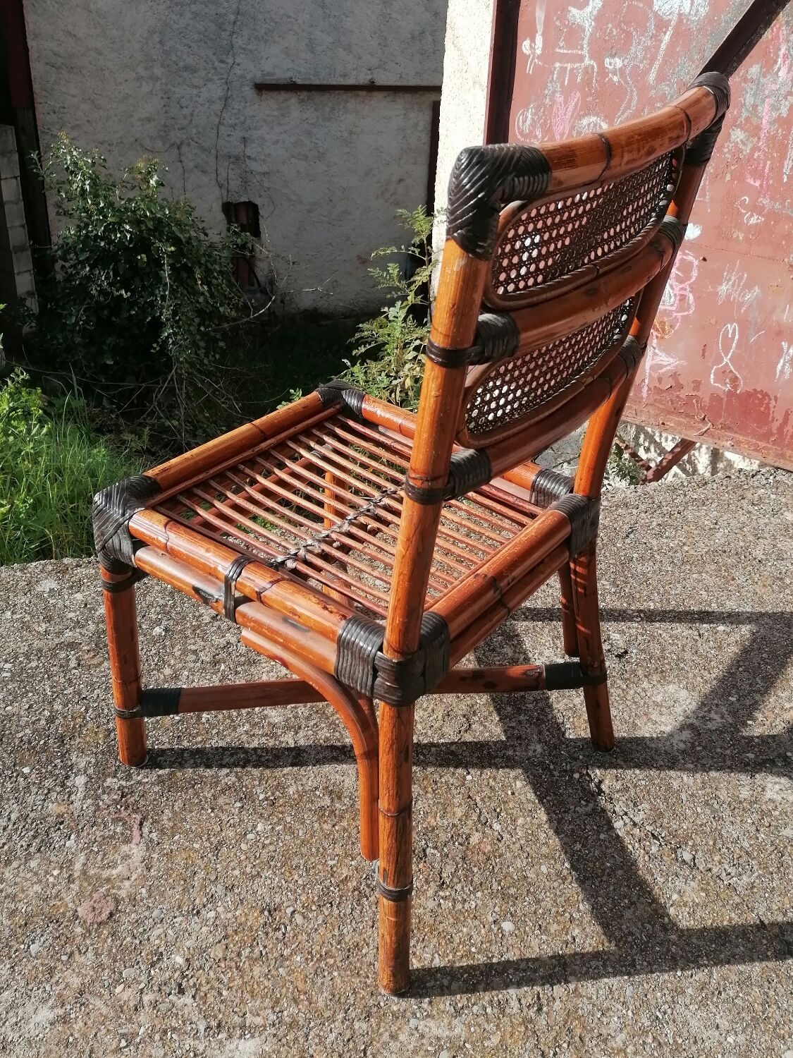 Vintage MacGuire chair in bamboo and canning
