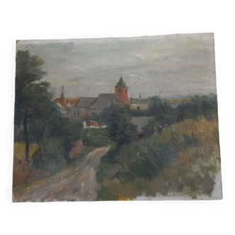 Oil on canvas village landscape