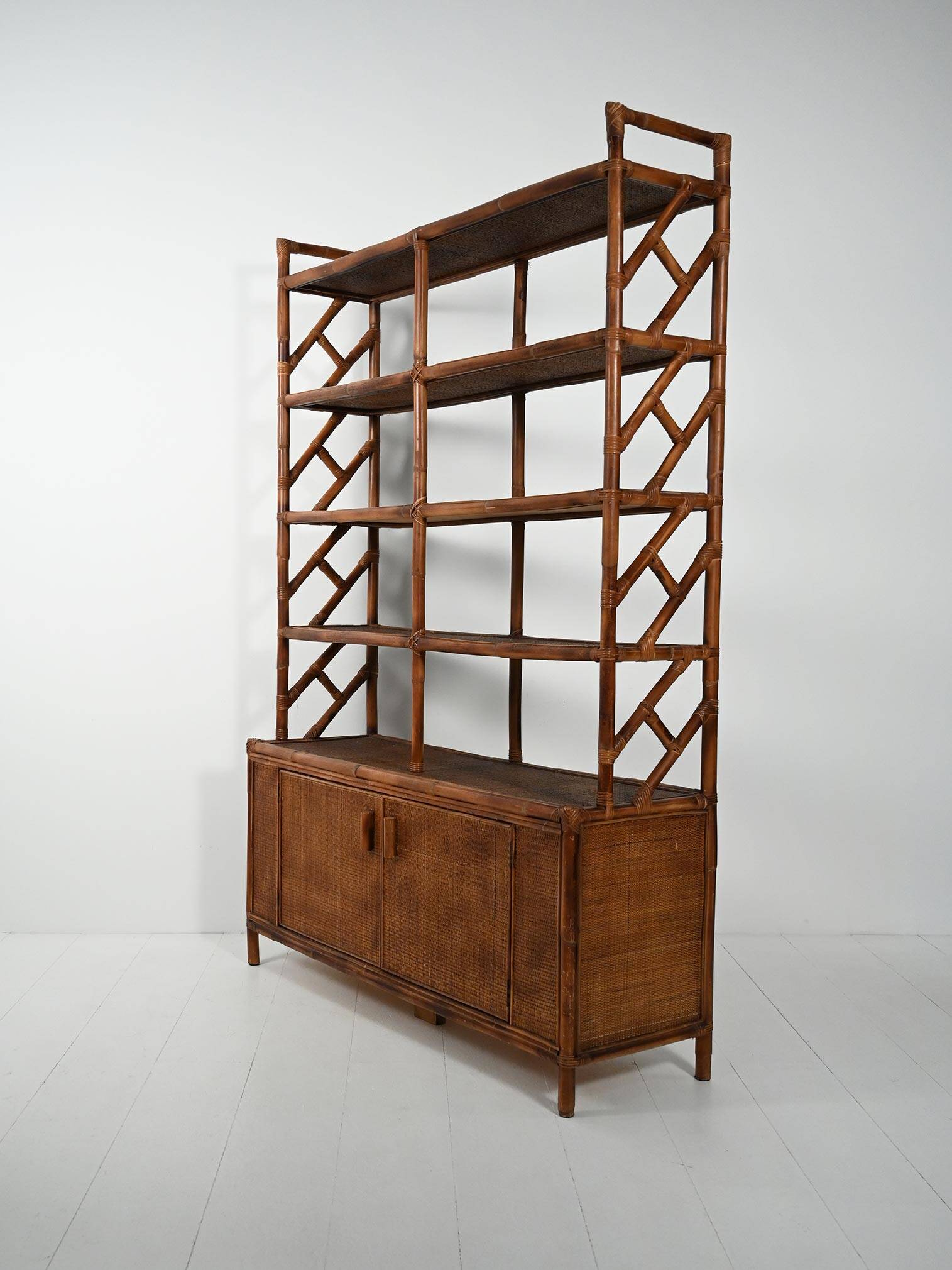 1960s bamboo and rattan bookcase