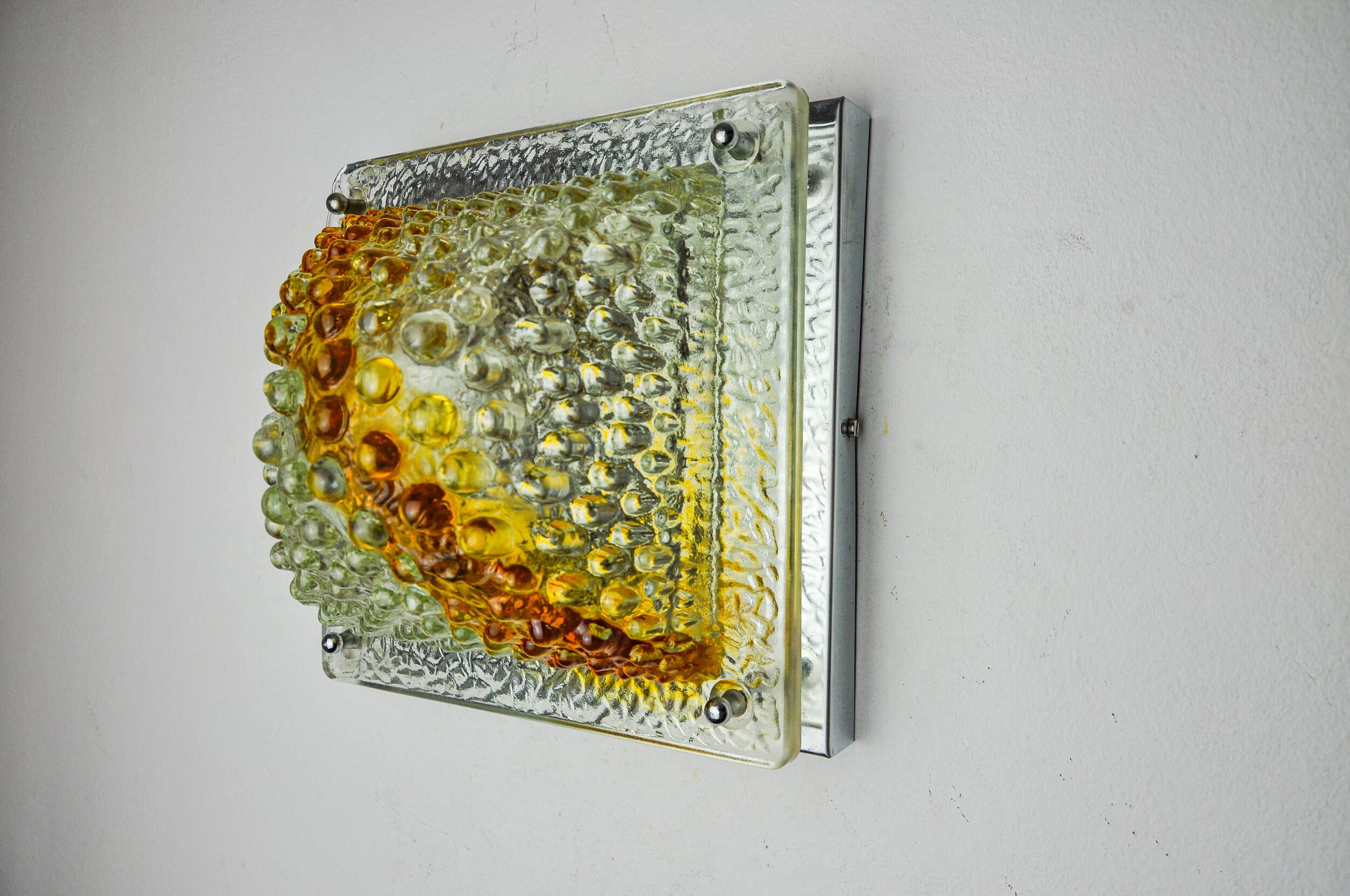Murano Mazzega orange wall light, ice cube effect, Italy, 1970
