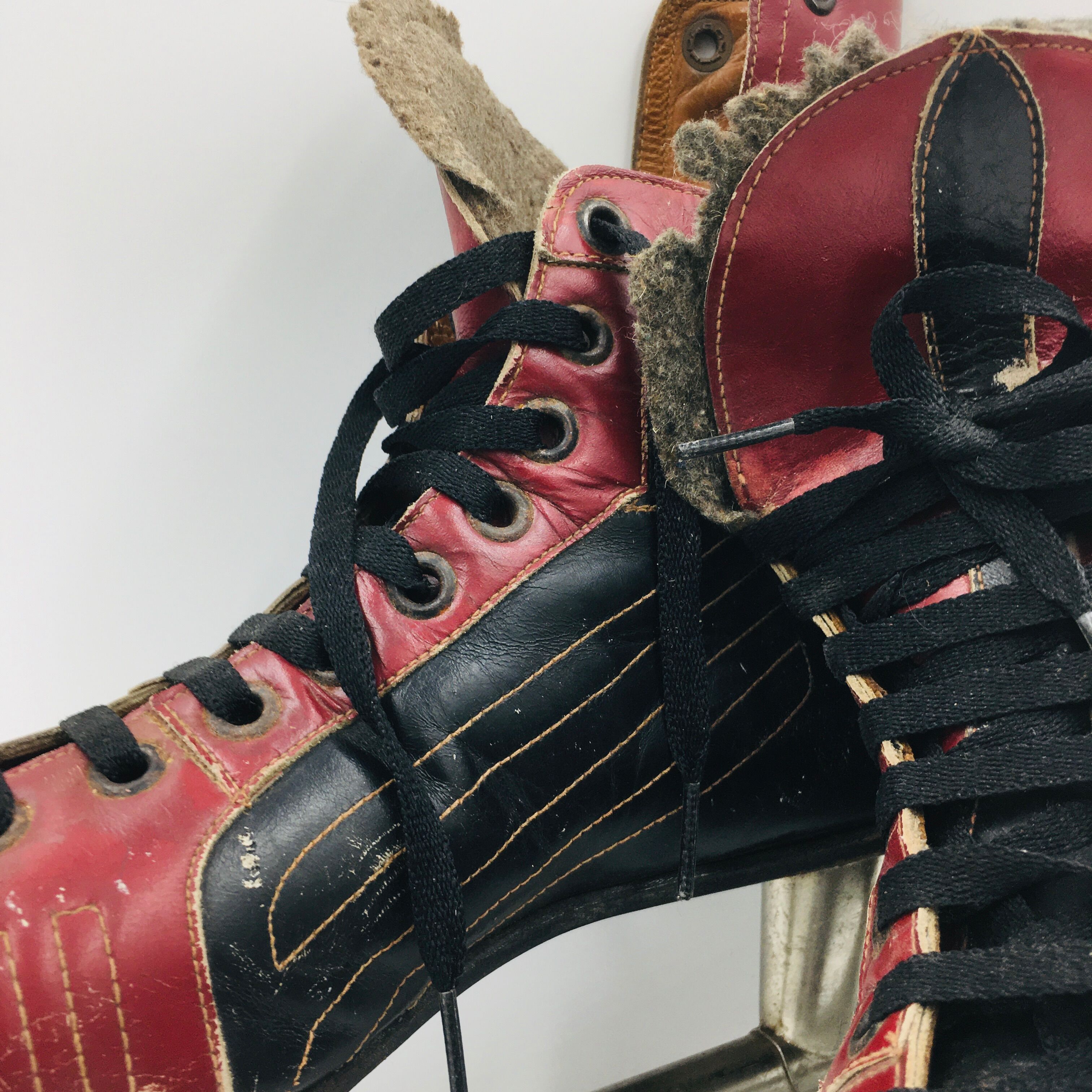 Pair of vintage leather ice skates