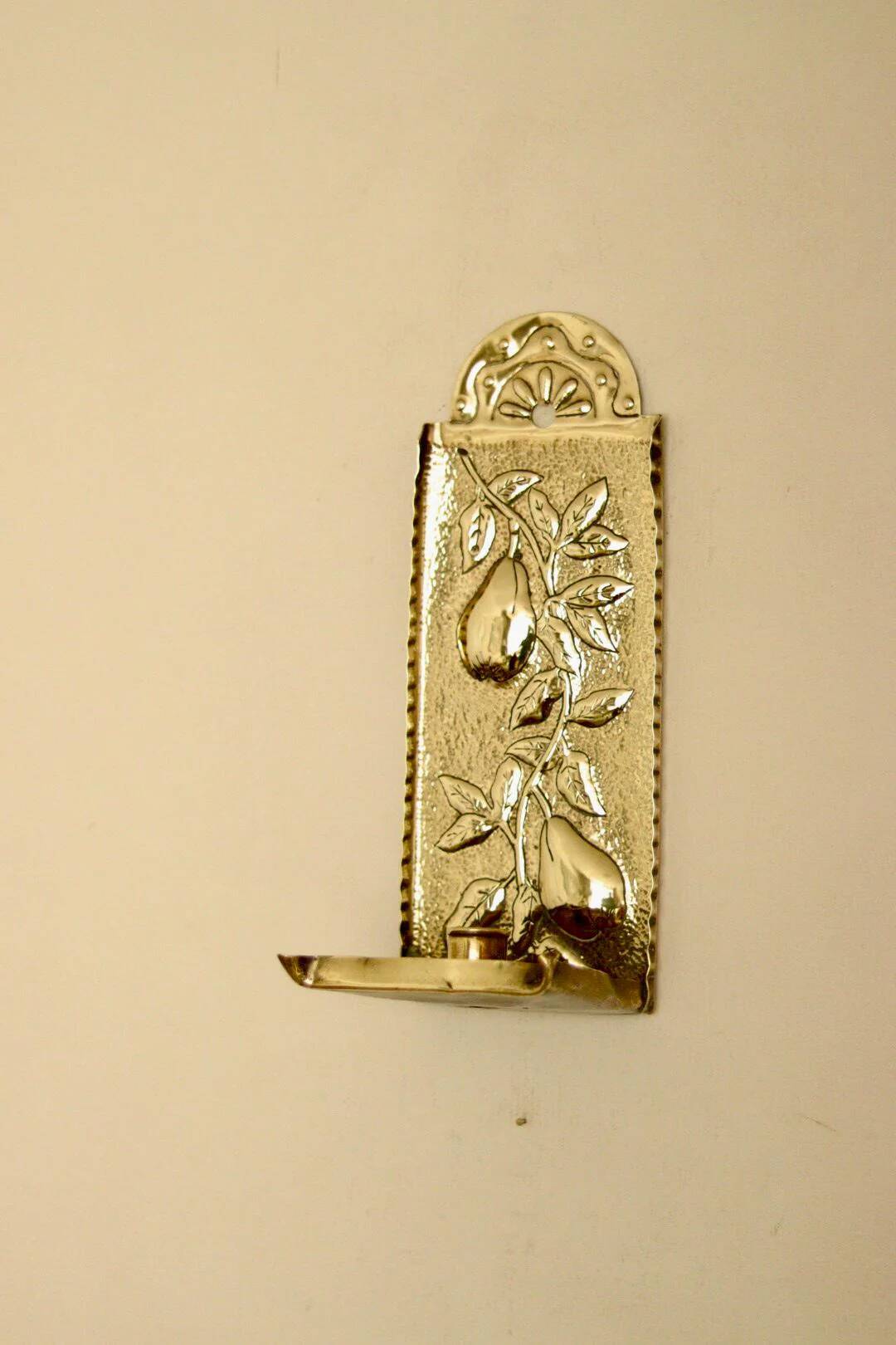 Vintage European brass sconce in pear motif