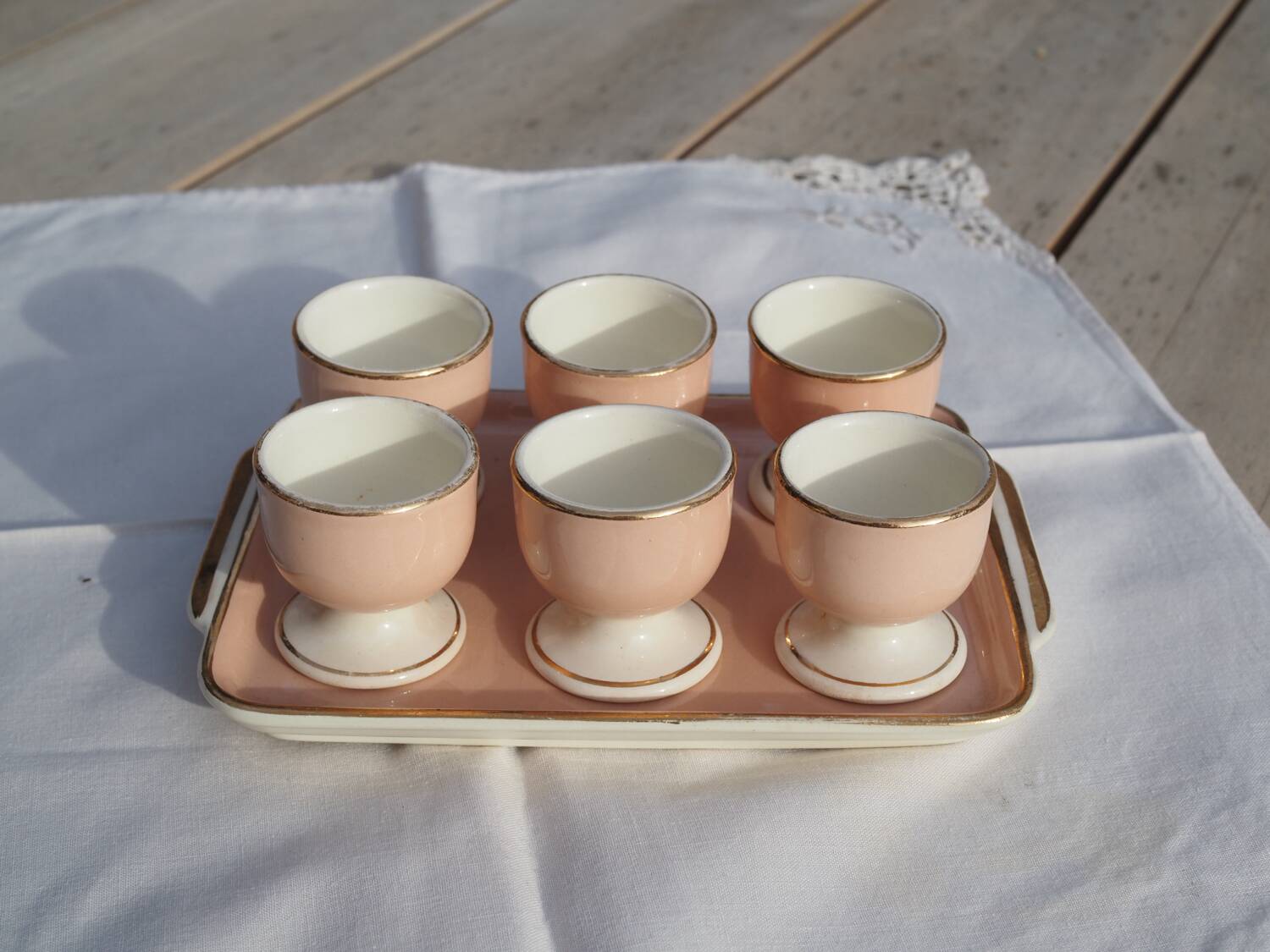 6 Egg cups on vintage Villeroy & Boch tray