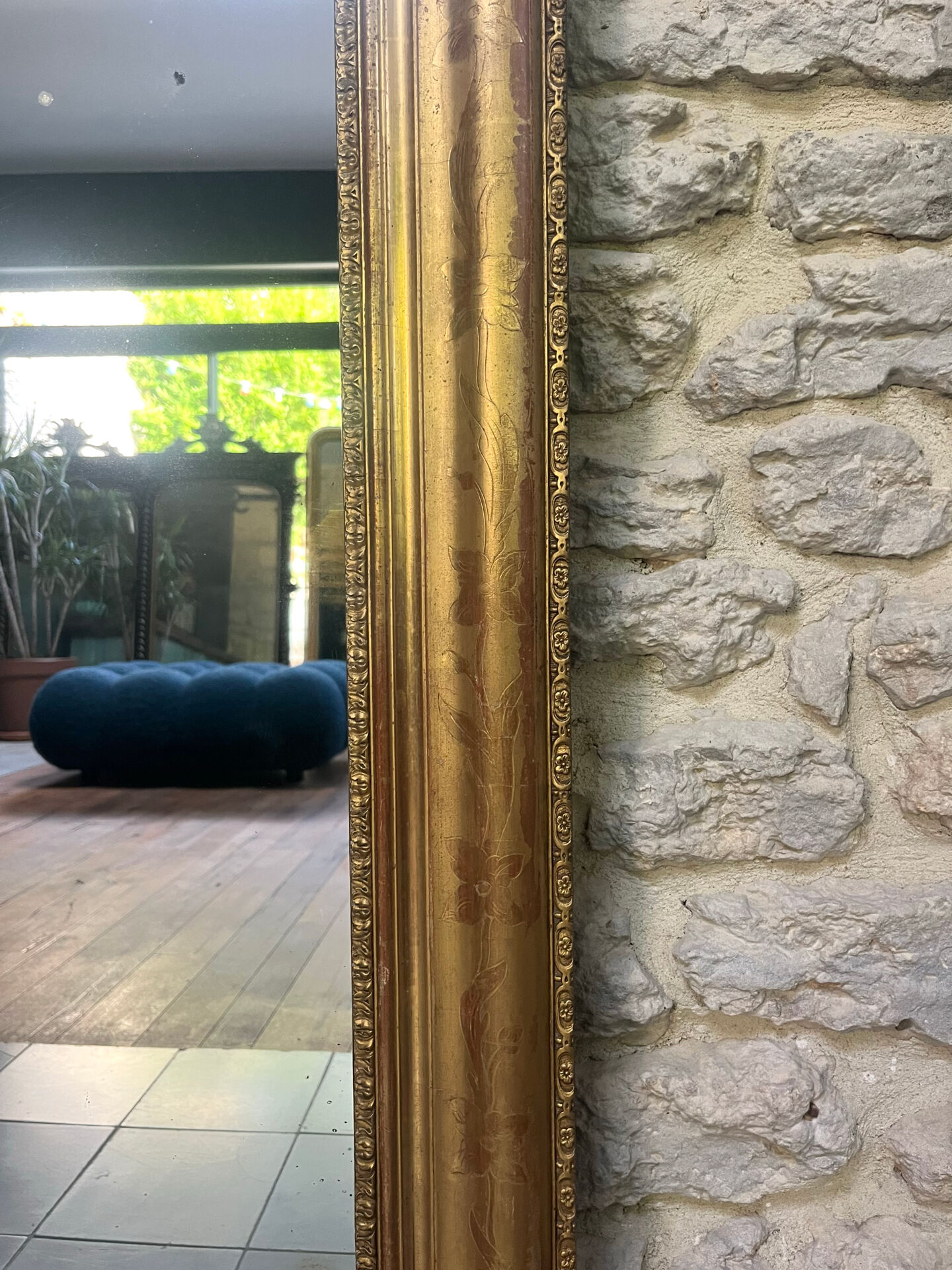 Louis-Philippe pearl mirror 172/121cm gilded with gold leaf, overmantel