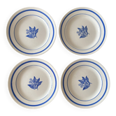 4 assiettes plates vintage en faïence à fleurs bleues