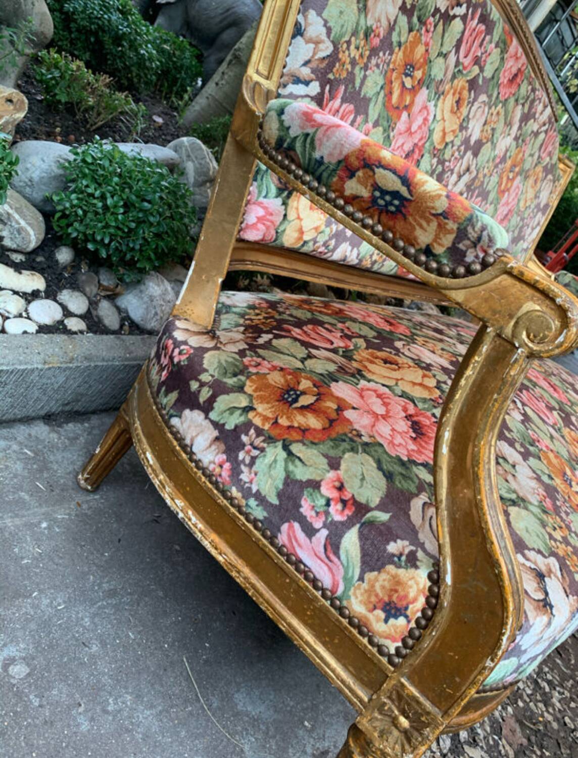 19th-century floral velvet bench