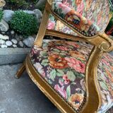 19th-century floral velvet bench