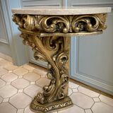 Carved wooden and marble console