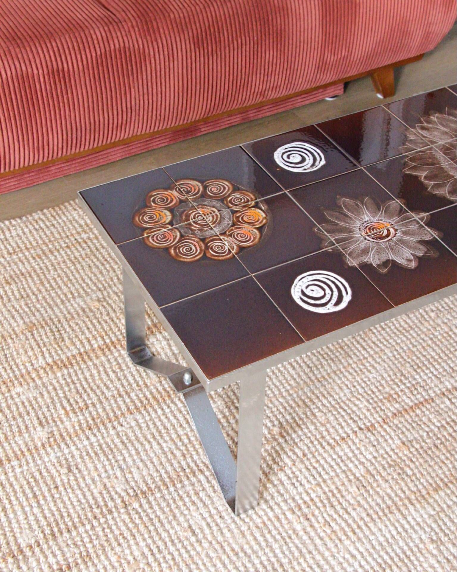Vintage coffee table in glazed ceramic and metal – 1970s