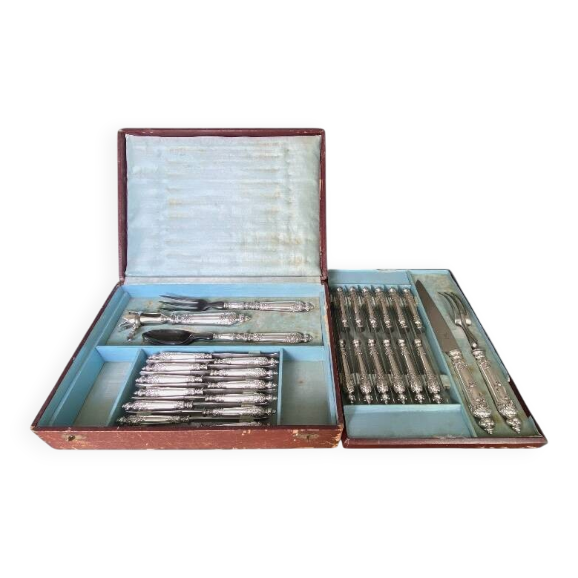 Ménagère 24 couteaux et couverts de service argent Minerve chérubin