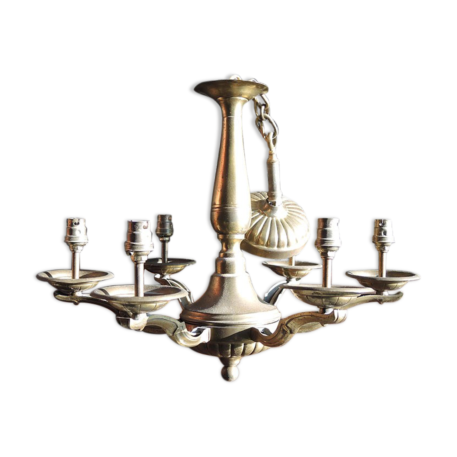 Old chandelier 6-arms in brass or bronze