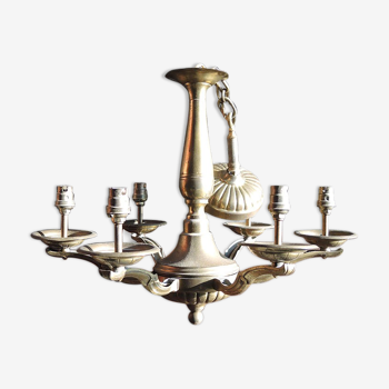 Old chandelier 6-arms in brass or bronze