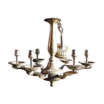 Old chandelier 6-arms in brass or bronze