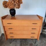 Vintage light oak chest of drawers, brass base