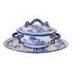 Antique blue faience soup tureen with stand.
