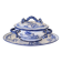 Antique blue faience soup tureen with stand.