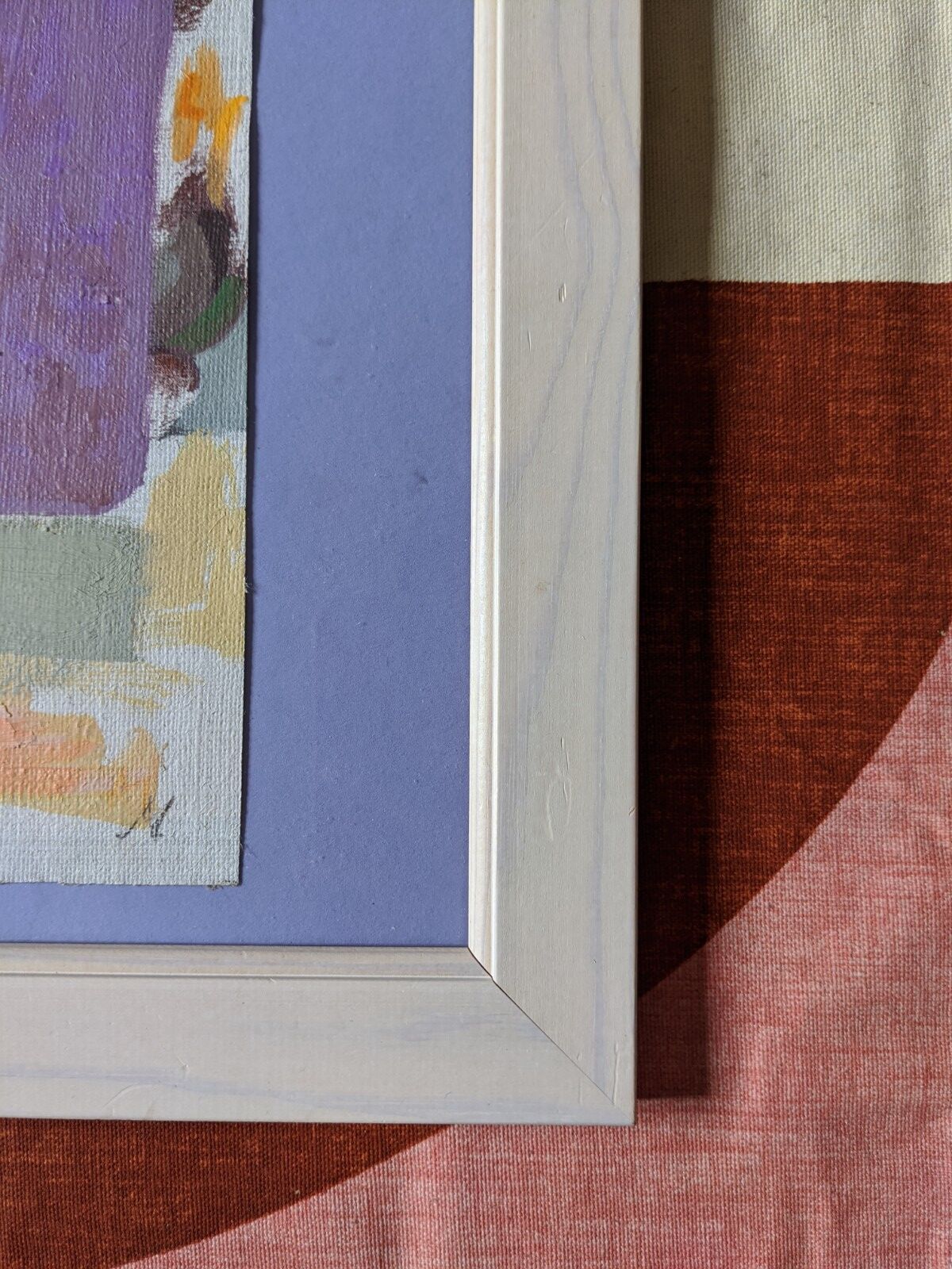 Vintage mid century abstract framed oil painting - purple abstraction