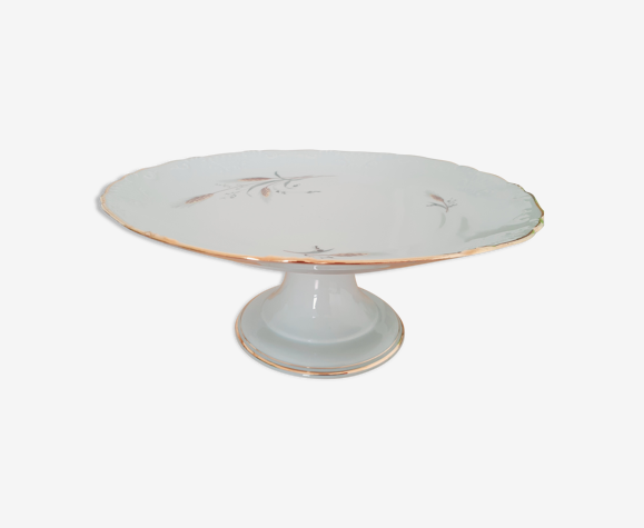 Plat à gâteaux sur pied porcelaine de limoges m.p. samie