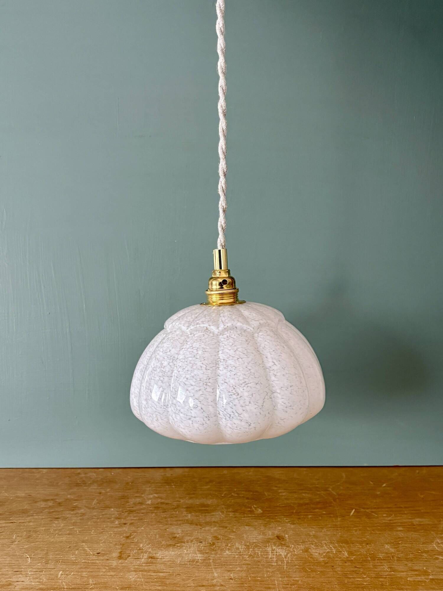 Vintage glass pendant light from Clichy in white.