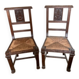 Chaises ancienne en bois sculpté et assise en paille