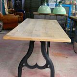 Industrial table solid oak tray and cast-iron footing