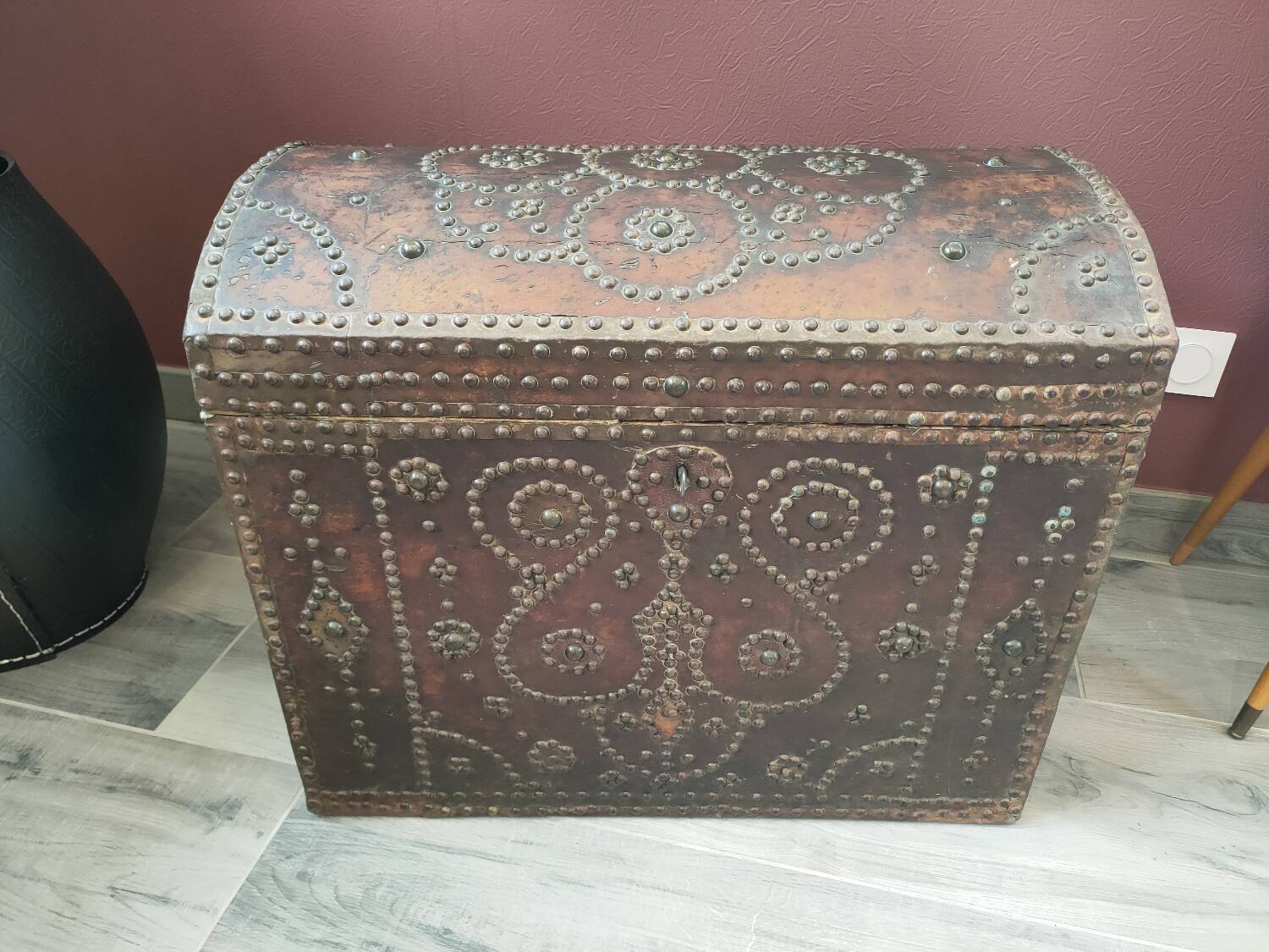 Old wooden and leather chest