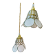 Pair of portable lamps with mother-of-pearl lampshades and brass.