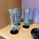Set of 5 champagne flutes / hand-blown glass juice glasses.
