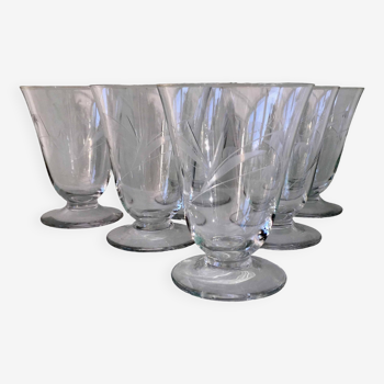 6 wine glasses carved with lily of the valley sprigs
