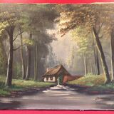 oil on canvas signature to be identified, Sawmill in the undergrowth