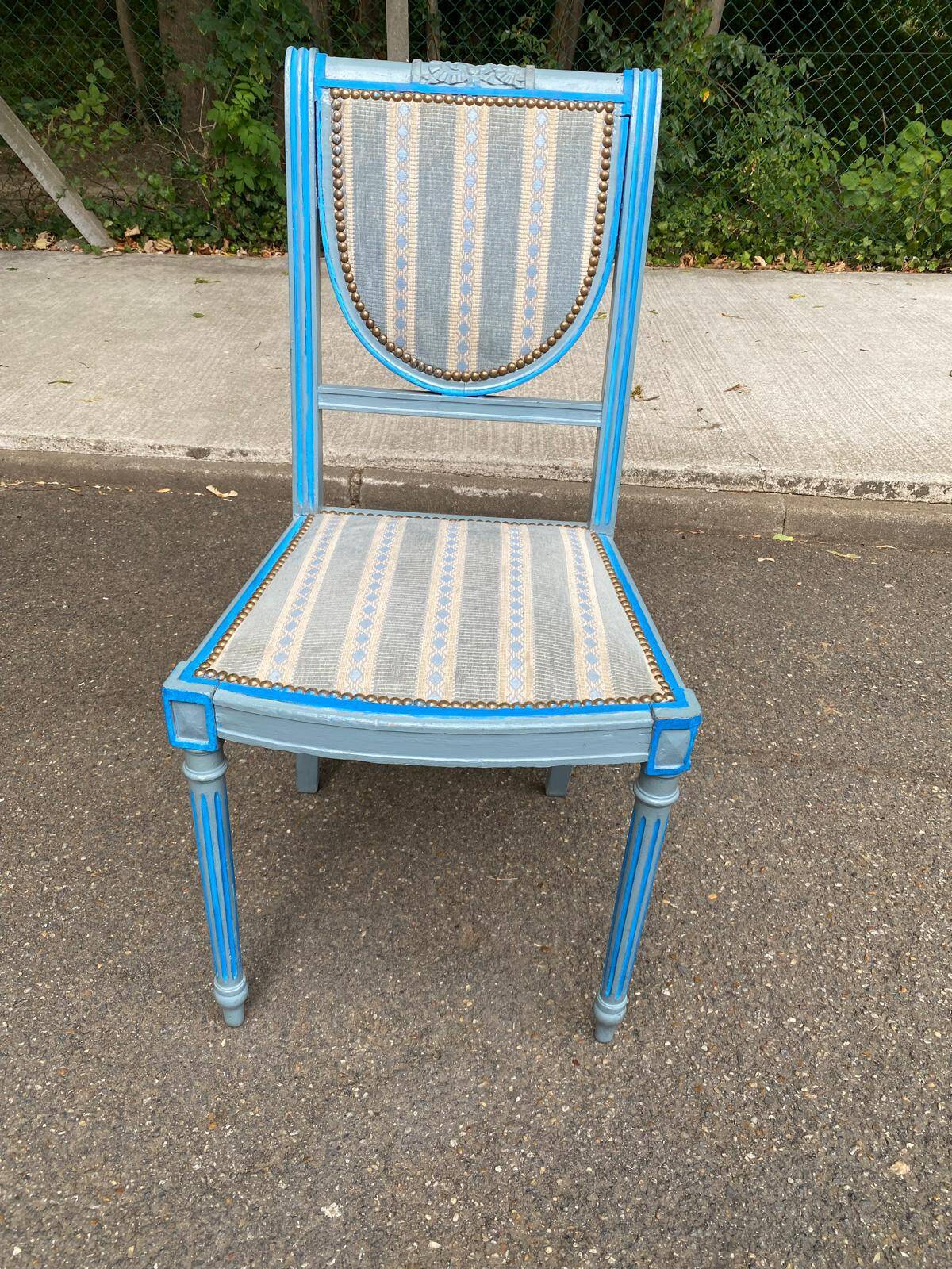 Louis XVI Style Chair / Medallion Painted in Blue