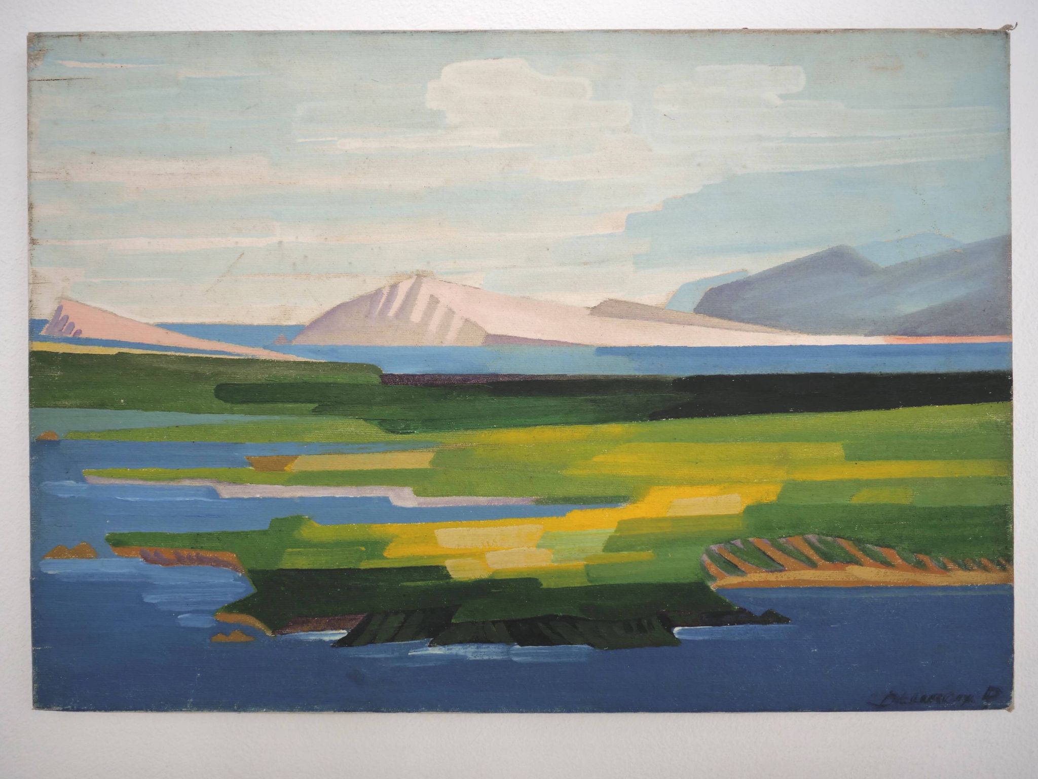 oil painting on canvas geometric landscape, Nordic