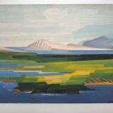 oil painting on canvas geometric landscape, Nordic