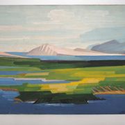 oil painting on canvas geometric landscape, Nordic