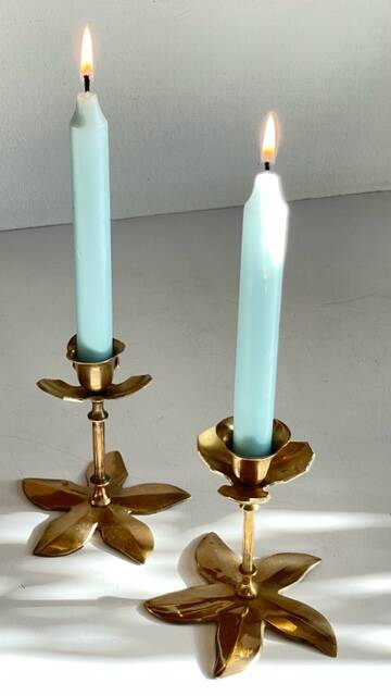 Pair of VINTAGE solid BRASS Flower CANDLE HOLDERS