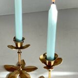 Pair of VINTAGE solid BRASS Flower CANDLE HOLDERS