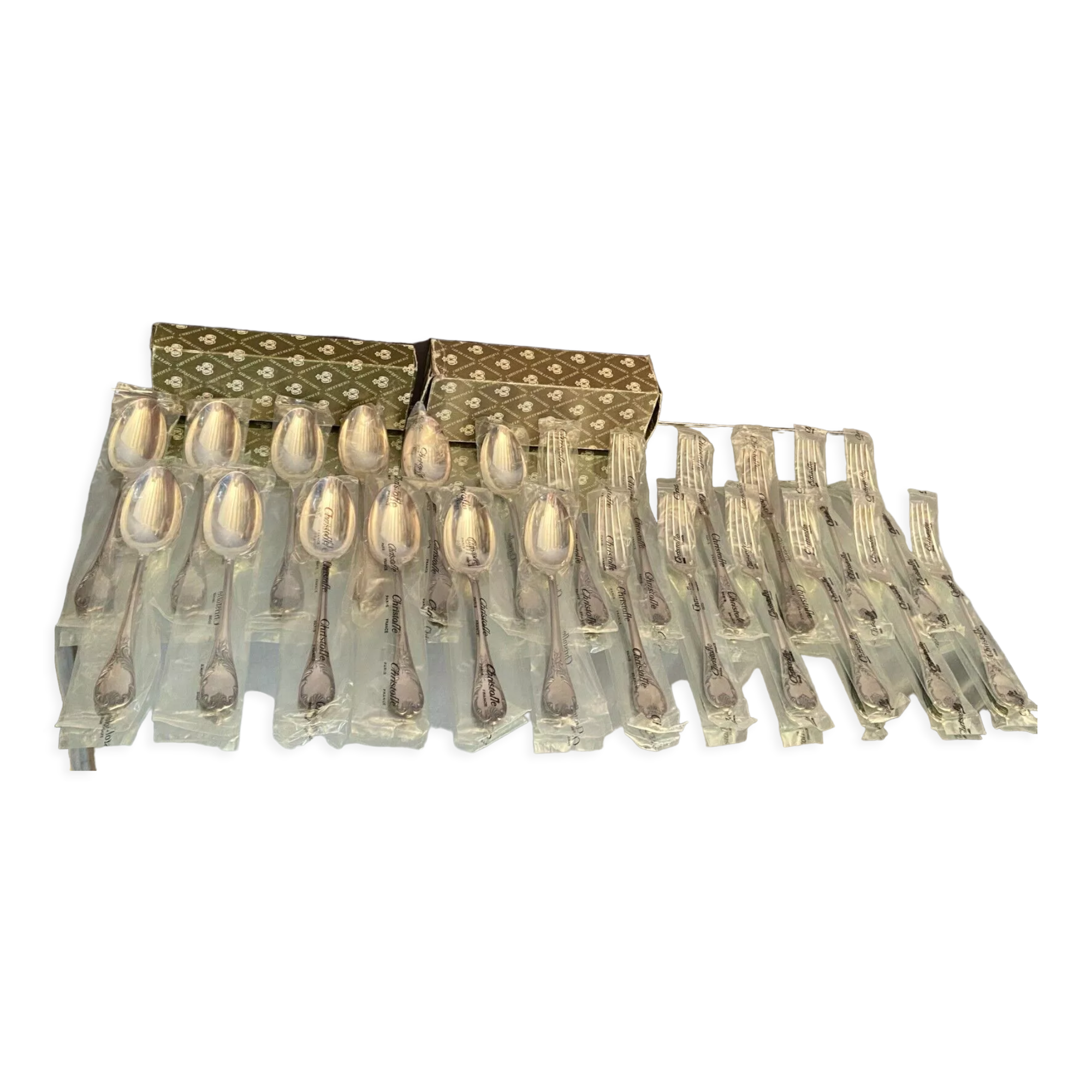 12 large spoons 12 forks silver metal Christofle Marly in blister