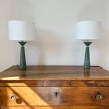 Paire de pieds de lampe en marbre vert