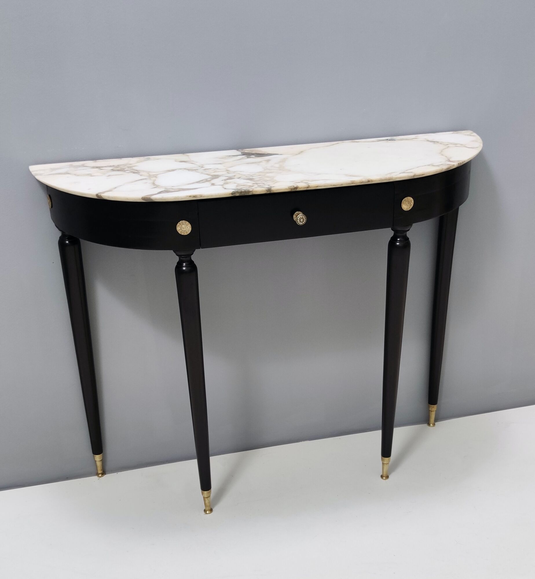 Midcentury Walnut and Carrara Marble Console Table Ascribable to Paolo Buffa