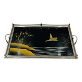 Art Deco plateau in fixed glass and mother-of-pearl