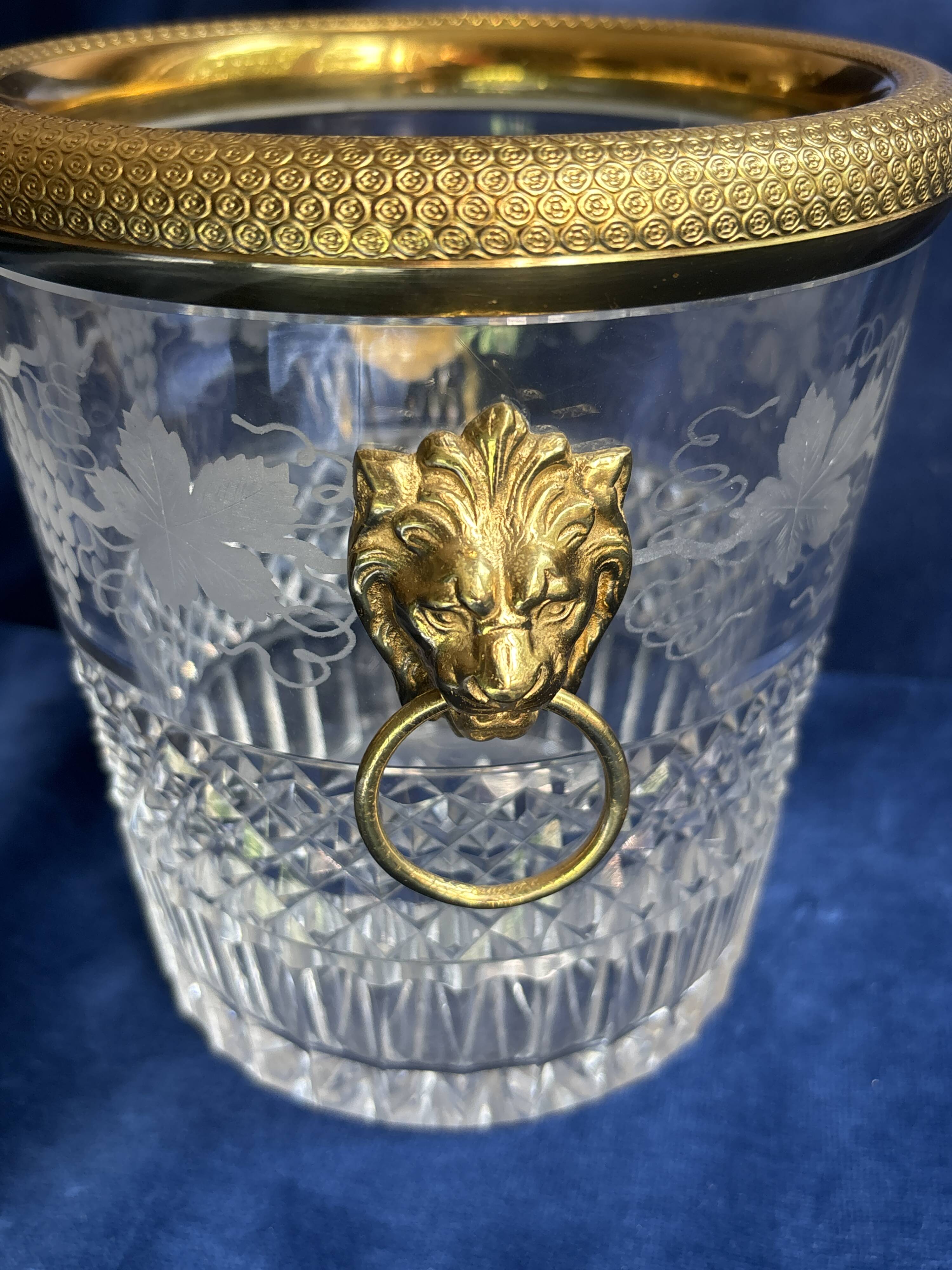 Cut crystal ice bucket – bronze mount