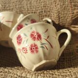 Set of 4 Badonviller Floral cups and a sugar bowl