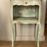 Refurbished patinated olive green bedside or side table