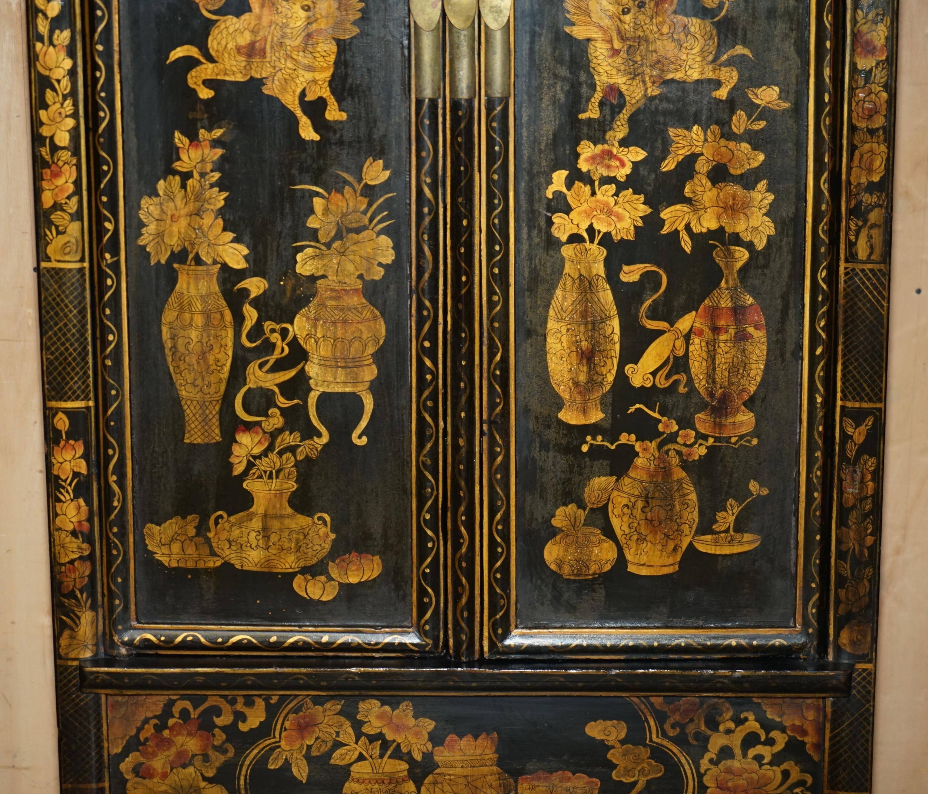 Chinese lacquered wedding cabinet painted circa 1920