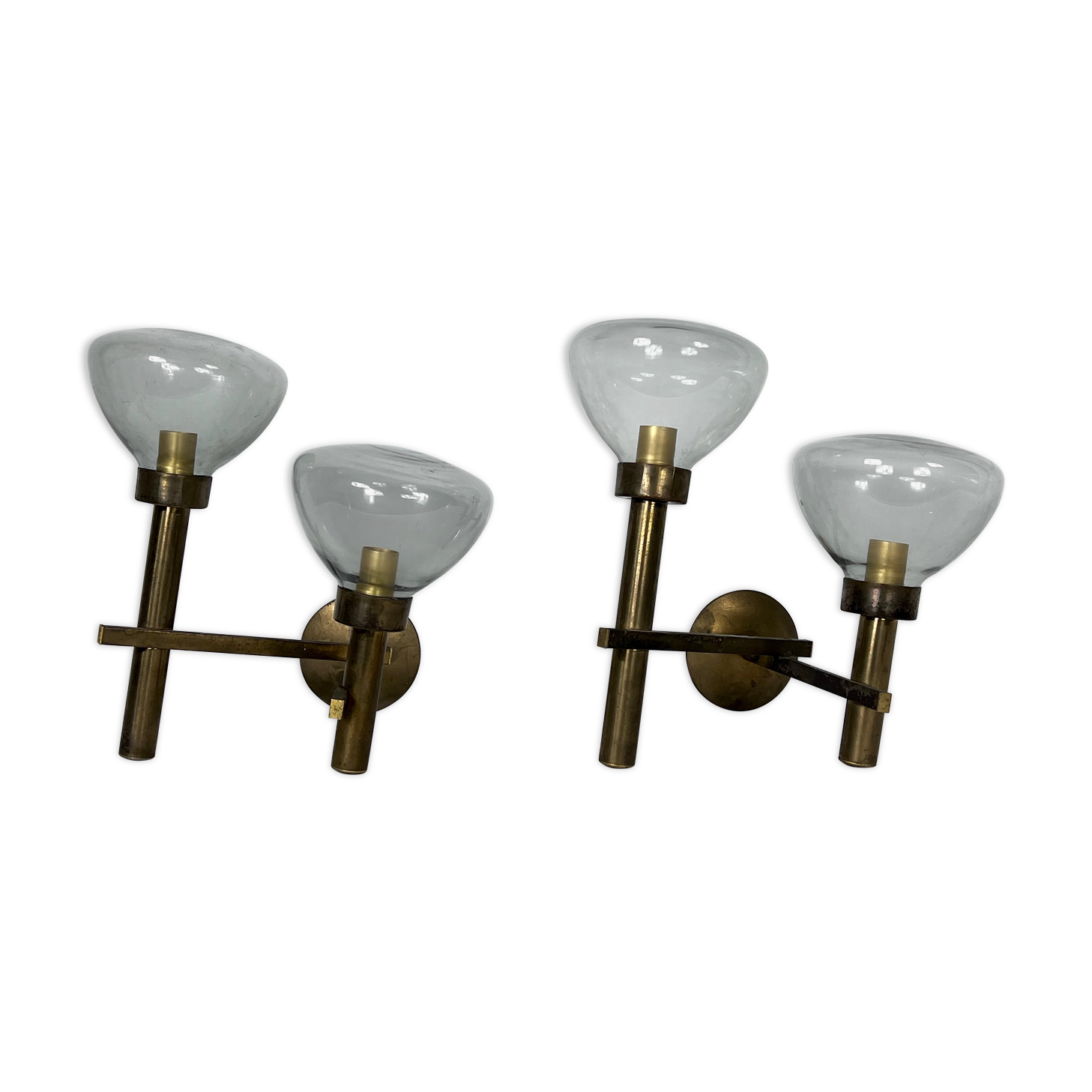 Pair of brass and glass sconces by Sciolari. Italian modern from 70s