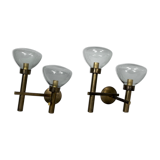 Pair of brass and glass sconces by Sciolari. Italian modern from 70s