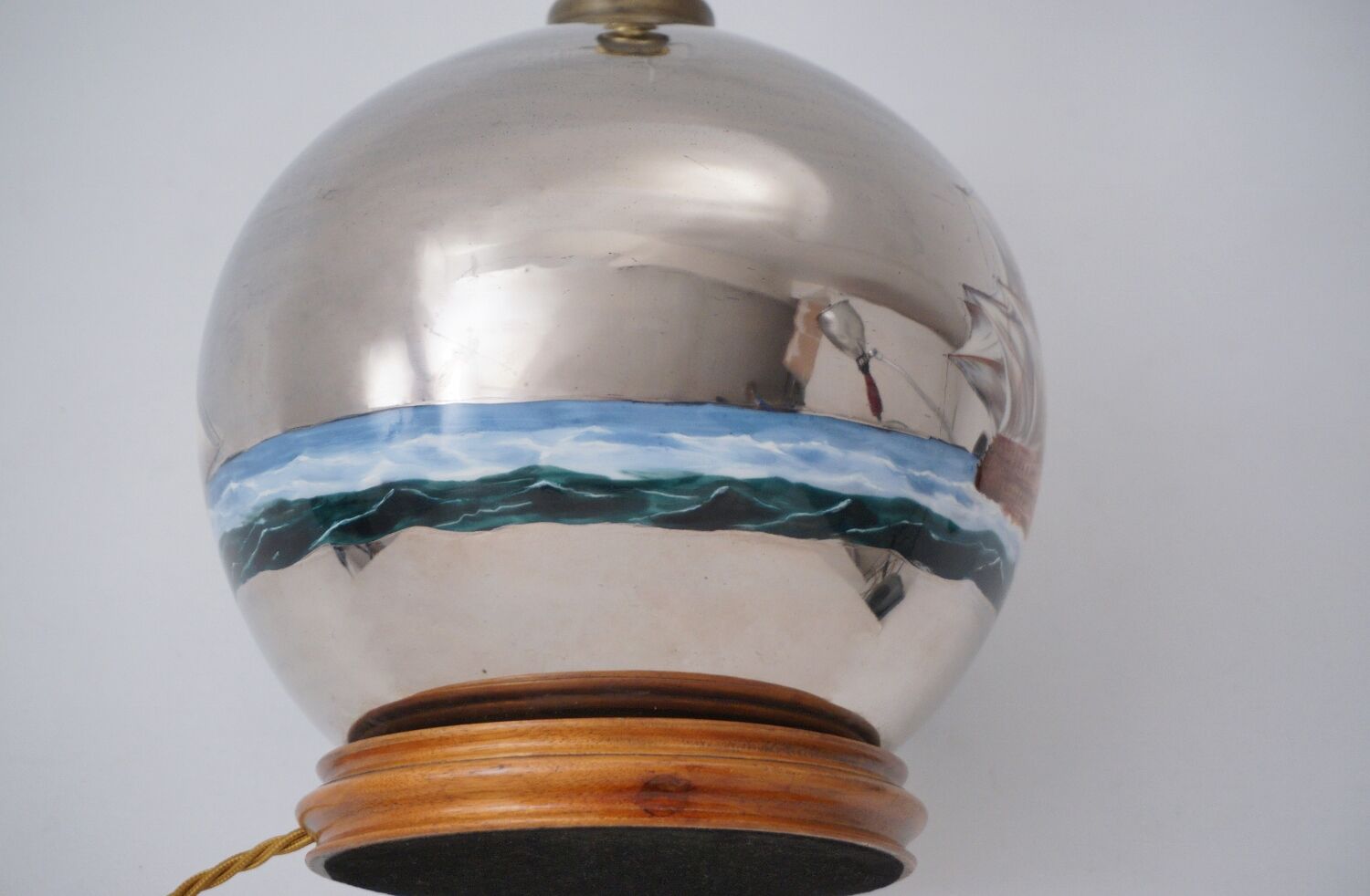 Lampe de table antique en verre mercure, galion et navire, soufflé à la main, années 1920, anglais, recâblé